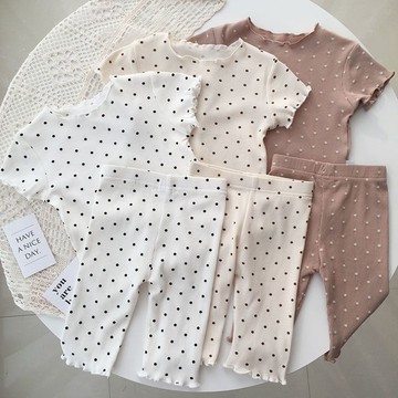 🍀AY🍀 女童睡衣 寶寶睡衣 夏季薄款套裝 圓點洋氣睡衣 女童夏裝 兩件套家居服 小童空調服女