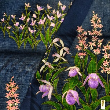 復古日本手帕 - 白蘭、鷺草與拖鞋蘭 21 x 21 英吋