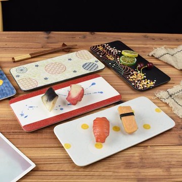 日式陶瓷壽司平板盤長方形盤子高級感釉下彩甜品蛋糕盤餐盤商用盤