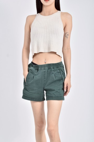 (M) 棉質鬆緊腰綠色短褲