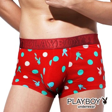 PLAYBOY｜圓點平口內褲 四角內褲｜紅底藍點