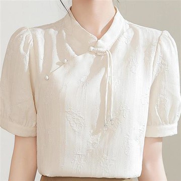 【巴黎精品】現貨+預購 女雪紡上衣短袖襯衫法式名媛氣質OL西裝蕾絲休閒女裝-短袖法式泡泡袖a1kc38