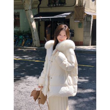 枝上雪2025冬新款大毛領羽絨服女狐貍毛皮草90白鵝絨寬松加厚外套