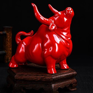 牛年富貴紅陶瓷現代茶寵擺件客廳辦公室家居裝飾品創意生肖小禮物