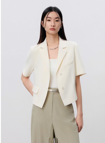 短版斜紋短袖西裝外套