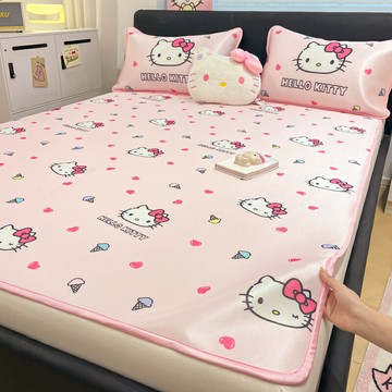 Hellokitty兒童冰絲涼席可折疊夏天卡通可機洗學生宿舍單人冰絲席