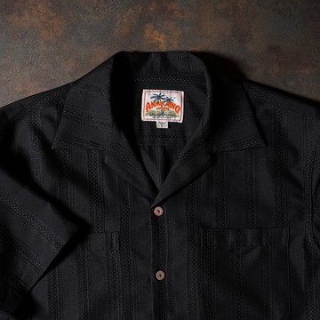 AnnualRing年輪洋服美式復古黑色提花條紋古巴領夏威夷襯衫