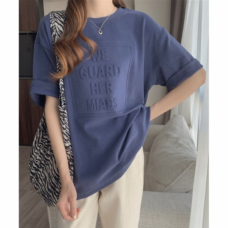 Aimoha アイモハ 韓国風3dロゴｔシャツ 韓国ファッション レディース ネイビー 通販 Lineポイント最大get Lineショッピング