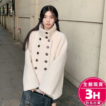 【梨卡】隔日到貨 女裝 大衣 外套 毛呢 雙排扣高領 高級感毛呢 中長款外套 秋冬大衣 保暖外套VG009【現貨24H】