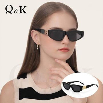 【Q&K】時髦貓眼偏光墨鏡｜黑曜金｜TR90高級金釦鏡腳｜輕量抗UV400防眩光｜精品穿搭必備