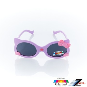 Z-POLS 兒童專用淺粉紫配色 蝴蝶結矽膠軟質彈性款 Polarized寶麗來偏光太陽眼鏡(抗紫外線UV400)