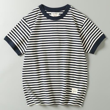 外貿出口男裝尾貨美式復古條紋圓領短袖t恤夏季阿美咔嘰潮牌上衣