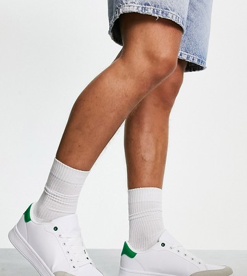 Truffle Collection Wide Fit lace up trainers in white/grey-Multi