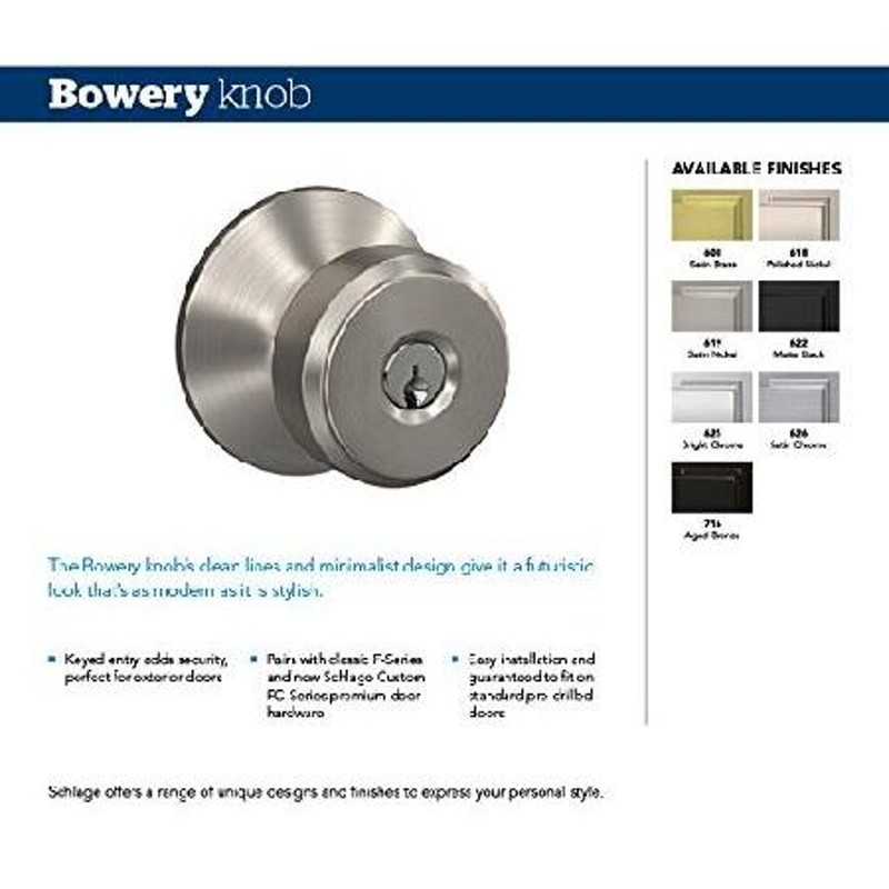 Schlage (シュラーゲ) F51A 鍵式エントリーロック F51A BWE 625 CEN 1-