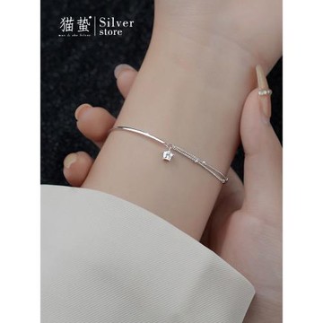 貓蟄S925純銀雙層手鏈女款學生輕奢小眾拼接高顏值精致閨蜜手飾品