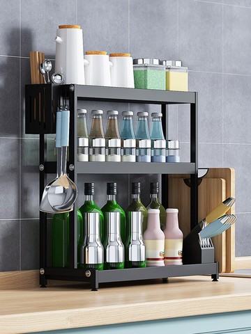 不銹鋼黑色廚房置物架用品收納家用臺面調味調料架子用品盒瓶大全