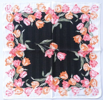 Yves Saint Laurent 古董手帕 - 鬱金香花框黑邊 19 x 18.5 英吋