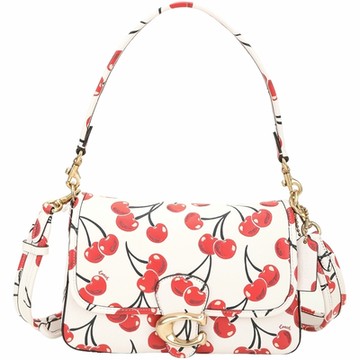 COACH Soft Tabby C字釦櫻桃壓花皮革斜背/手提腋下包(白色)