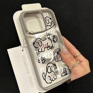 可愛線條小狗適用iPhone17/16/15手機殼12promax透明蘋果14pro防摔13硬x/xr/7/8plus