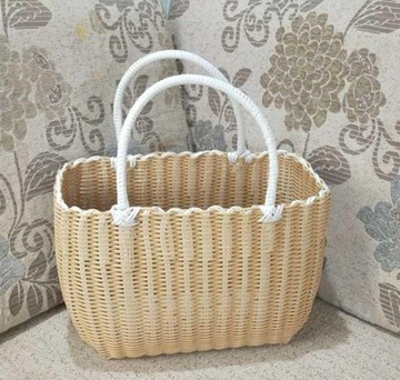 籃籃子透氣菜塑料藤籃手提防水外出藤編編織竹編手工田園工具買輕