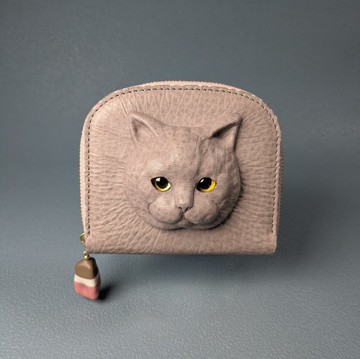 3D 英國短毛貓 皮革錢包 – 三色邊框 – 日本手工製作