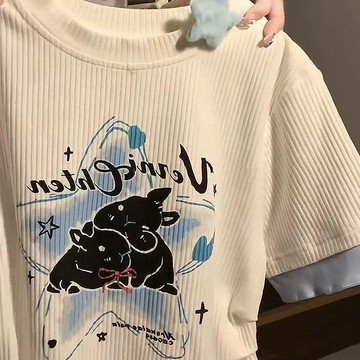 【免運】KOKA 韓系學院風 少女可愛甜美 兔子 修身顯瘦 正肩 短袖 T恤 女 夏季 上衣 短袖上衣 上衣短袖