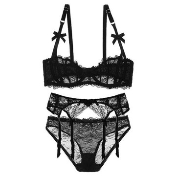 法式性感蕾絲內衣套裝超薄1/2半杯內衣文胸套裝絲襪吊帶襪超薄女