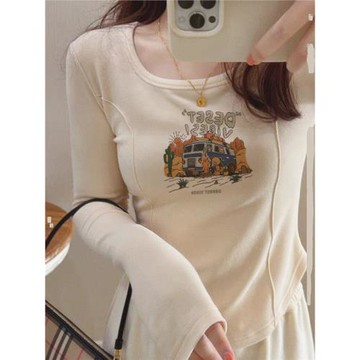 方領打底衫女2026早春新款洋氣卡通印花內搭漂亮小衫魚骨t恤上衣