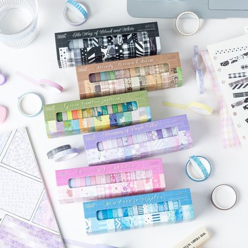 ⭐臺灣出貨🌈免運⭐光影條紋迷你膠捲手賬貼紙素材鹽系盒裝20捲入手diy裝飾膠帶套盒【可開票】