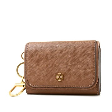 TORY BURCH 十字紋防刮翻蓋證件零錢包-焦糖色