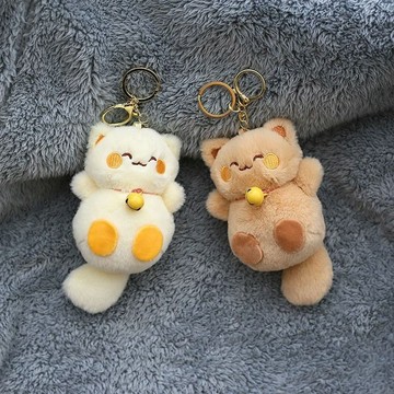 休閒娛樂⭐可愛招財貓掛件毛絨毛絨玩具公仔情侶鈴鐺包包掛飾鑰匙扣娃娃玩偶