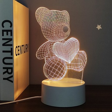 【All Splendid】 LED夜燈 愛心泰迪熊 3D雕刻 交換禮物 女友禮物 小夜燈 情人節 兒童房座 USB燈座