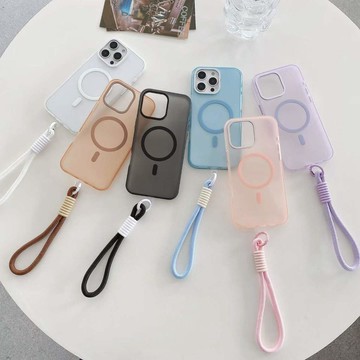 ins風 透色 磁吸殼 附掛繩 適用於 蘋果 iPhone 17 16 15 簡約 14 13 Pro Max 手機殼