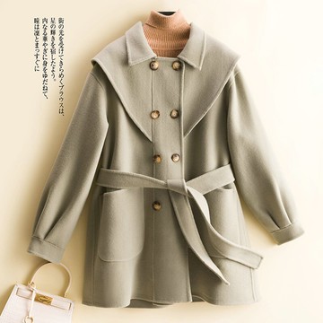 羊毛大衣毛呢外套-短款雙排扣雙面呢系帶女外套4色74bi38【獨家進口】【米蘭精品】