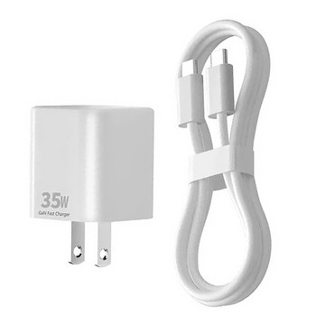 iPhone16&15充電套組 35W GaN氮化鎵PD快充單孔充電器套組 蘋果16&15充電頭豆腐頭 附Type-C to Type-C線  白色  1組