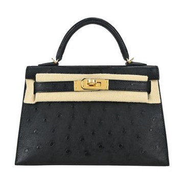Hermes 愛馬仕 Kelly 20CM 89 OSTRICH Z刻 鴕鳥皮手提/肩背凱莉包(經典黑/金釦)