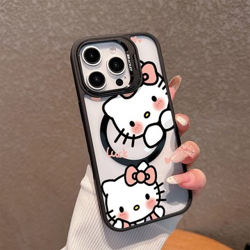 可愛探頭貓咪磁吸殼合金鏡頭隱形支架 適用蘋果 iPhone17 16 15 14 13 12 11手機殼 防摔送鏡頭貼