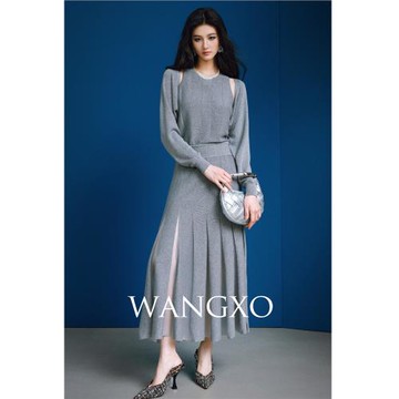 WANGXO｜高密羊毛亮絲｜德國STOLL16針機織｜披肩/連衣裙針織套裝