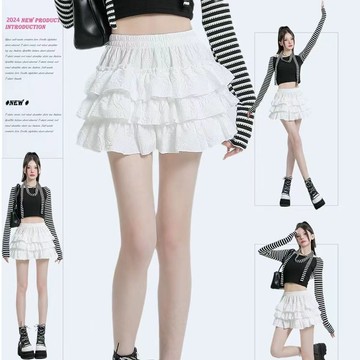 初系現+免運 蛋糕裙 蓬蓬裙 白色洋裝 學院風套裝 a字裙 半身裙 氣質洋裝 可愛穿搭 花苞裙 束腰裙 甜妹套裝 甜辣風