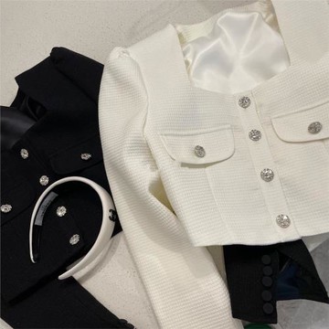 早秋新款高級感方領長袖小香風短外套女小個子氣質百搭上衣早春款