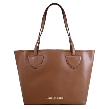 MARC JACOBS 馬克賈伯 金屬LOGO荔枝皮革托特購物包.咖色