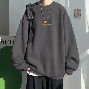 台灣出貨 大尺碼M-8XL男裝 寬鬆套頭設計 冬天百搭上衣 電量小標圖案 創意印花 大學T長袖上衣 復古漫畫風 WEDK