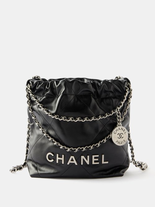 Matches X Sellier - Chanel Mini 22 Leather Cross-body Bag - Womens - Black Silver