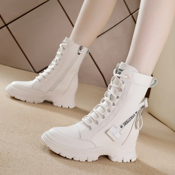 免運~真皮馬丁靴女2024新款秋冬加絨英倫風百搭小個子厚底內增高短靴子