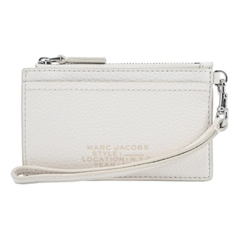 MARC JACOBS THE LEATHER ZIP壓印LOGO拉鍊鑰匙圈卡片夾/零錢包-白
