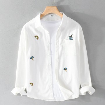 【巴黎精品】現貨+預購 襯衫長袖上衣-舒適純棉時尚刺繡男裝2色a1bu61