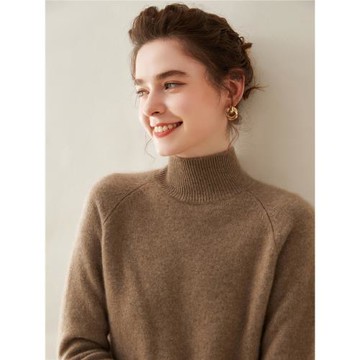 2024新款半高領山羊絨衫女寬松加厚插肩袖針織打底衫羊絨毛衣秋冬