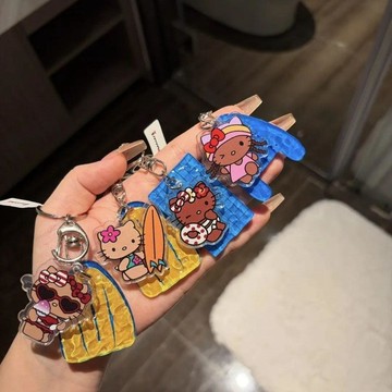 臺灣出貨💥kitty游泳系列鑰匙扣女生包包掛件創意汽車鑰匙鏈配飾掛飾...