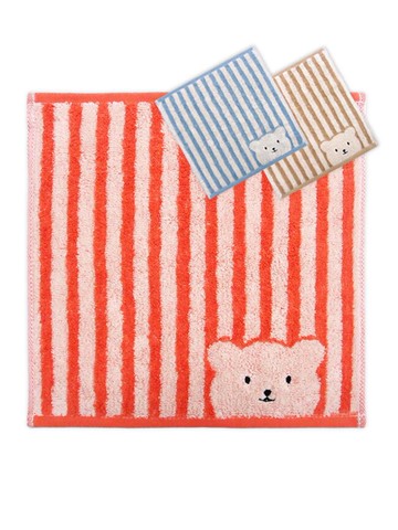 條紋彩色熊小方巾【顏色隨機出貨】
