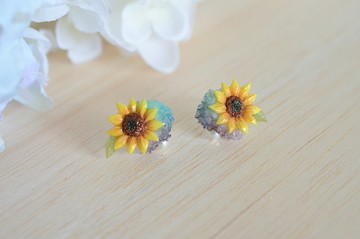 向日葵繡球 純銀耳環/耳夾